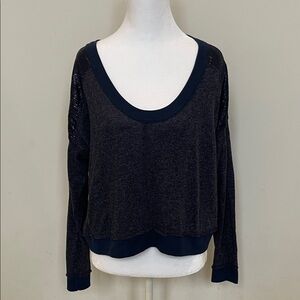 Free People navy blue knit sweater with sequined shoulders 
Size XS